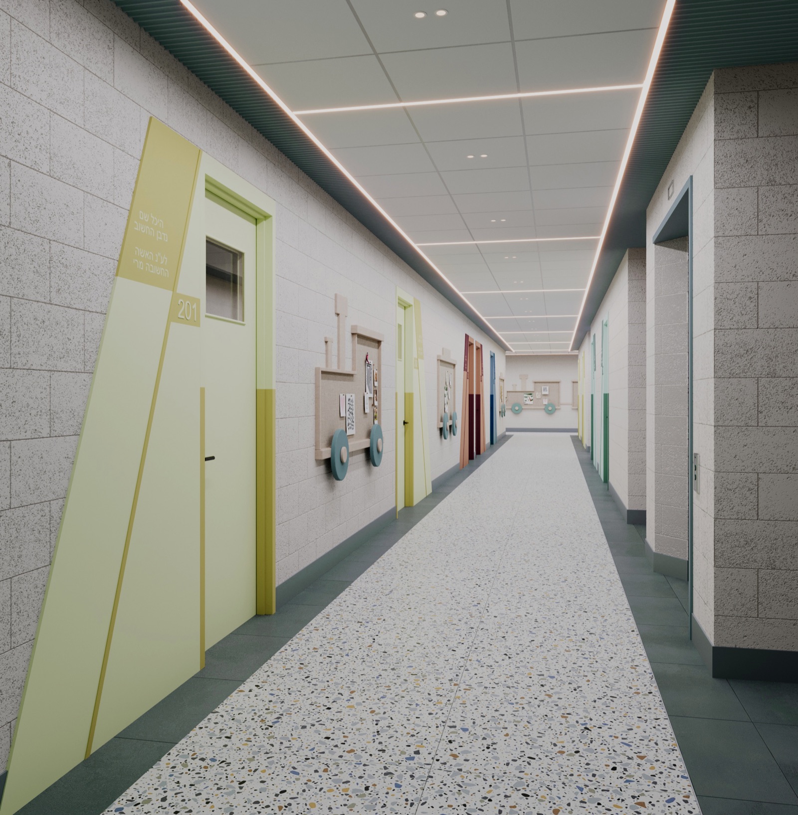 The second-floor hallway of the new center